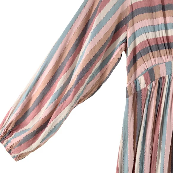 SELF CONTRAST Sophia Elegant MAXI DRESS Romantic Boho STRIPE RAINBOW WOMENS S - Picture 5 of 10